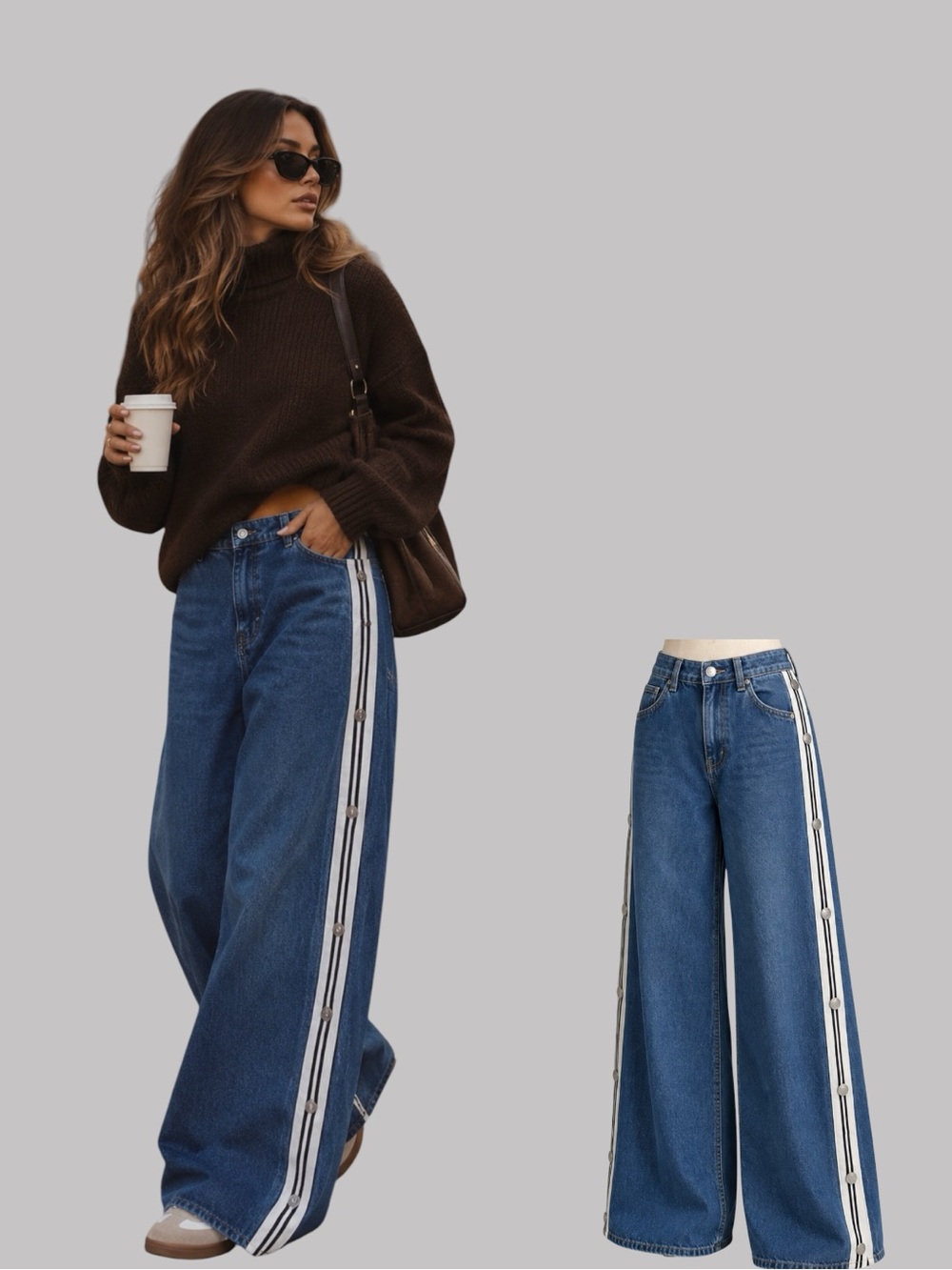 H&M SIDE STRIPE WIDE LEG JEANS | SIZE 6
